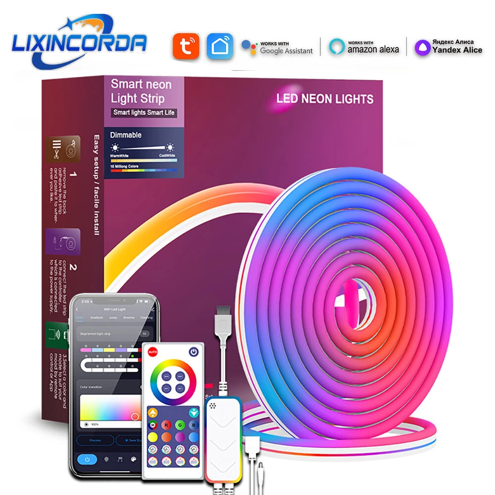 LIXINCORDA Smart LED RGB Neon Strip Lights Bluetooth Color Changing Lights LED Silicone Neon Strip Lights WiFi+Bluetooth APP Control Light Strips (image for) LIXINCORDA Smart LED RGB Neon Strip Lights Bluetooth Color Changing Lights LED Silicone Neon Strip Lights WiFi+Bluetooth APP Control Light Strips
